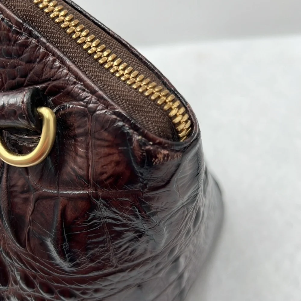 Brahmin Dark Brown Crocodile-Embossed Satchel
